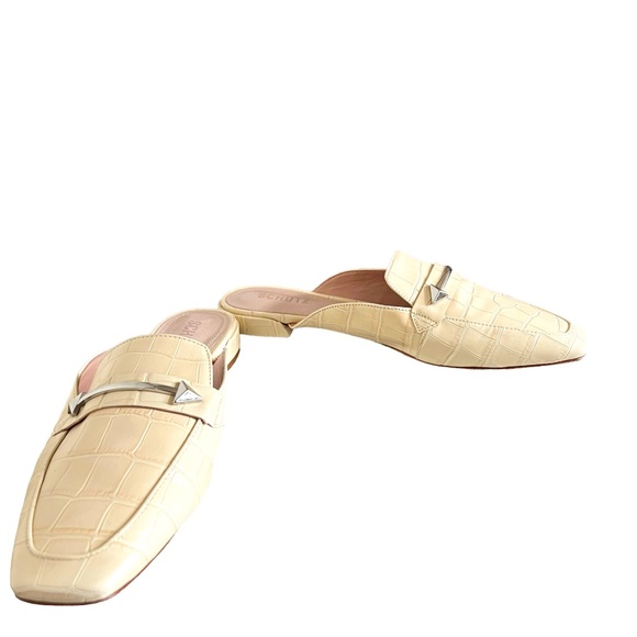 SCHUTZ Croc Embossed Leather Mules In Cream Size 8 - Picture 6 of 10